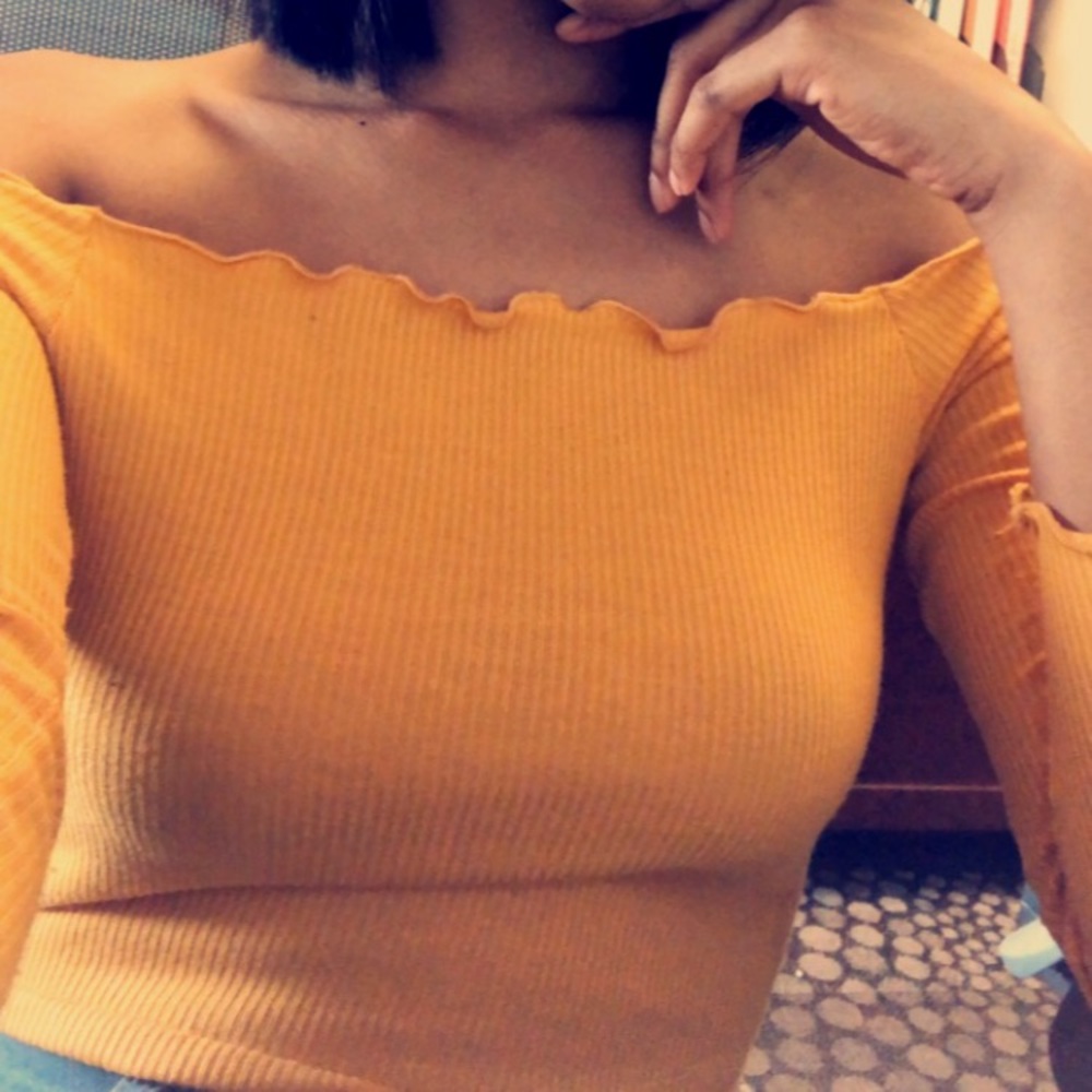 Mustard off shoulder bodysuit